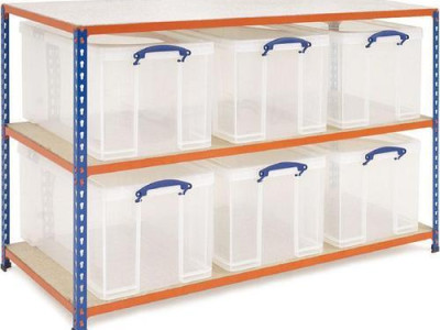 Archive Storage - 3 Shelves & 8 x 24L Boxes. H915xW1220xD455mm Blue/Grey