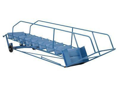 Folding Mobile Double Handrail Steps - 5 Tread Anti-Slip Treads. Blue