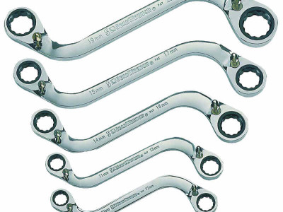 S-Shape Ratchet Ring Wrench Set 5pc 10 x 12mm - 19 x 22mm Gearwrench