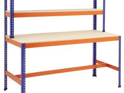 Workstation - Boltless w T Bar & Overhead Shelves H1675xW2440xD760mm Blue/Orange