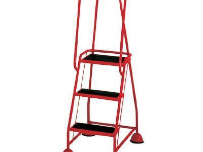 Mobile Anti-Slip Steps - 4 Steps. Red. With Handrail. Overall Height 1683mm