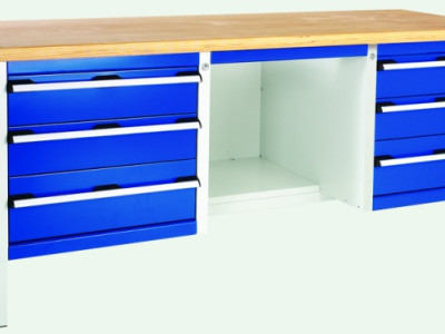 Storage Bench w 6 Drawers&12 Base Shelf - Bott Multiplex Top. L2000xD750xH840mm