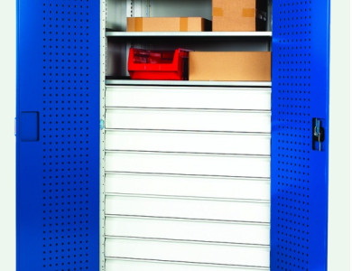 Heavy Duty Cupboard w 3 Shelves9 Drawers & Perfo Doors. W1050 x H2000 x D650mm