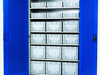 High Volume Cupboard w 6 Shelves & 18 Euroboxes. H2000 x W1300 x D650mm