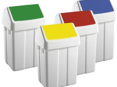 Swing Top Plastic Bin. H520 x W320 x D250mm. 25L Capacity. Green Lid.