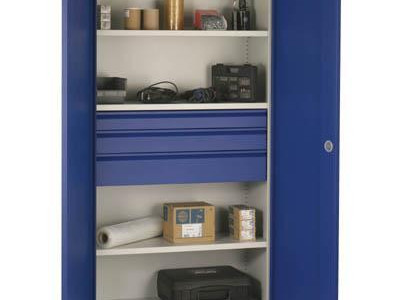 Cupboard - Tall with 3 Shelves & 3 Drawers. H1950 x W1000mm. Blue Door