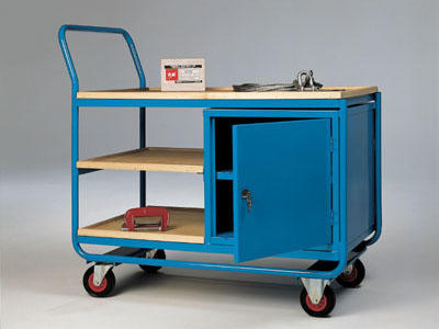 Workshop Double Locker Trolley With Plywood Top Shelf & 2 Lockers
