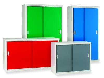 Cabinet - Sliding Door. Red Doors. H1830 x W1220 x D460mm. 75kg Capacity
