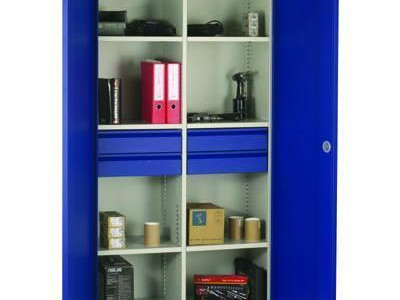 Cupboard - Heavy Duty with 6 Shelves & 4 Drawers (117mm) H1950xW1000mm Blue Door
