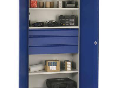 Cupboard - Wide with 3 Shelves & 3 Drawers (1x 117mm, 2x 165mm.) Blue Door