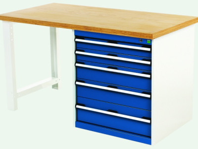 Pedestal Bench w 5 Drawer Cabinet - Bott Cubio. Multiplex Top. L1500xD750xH840mm
