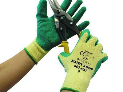 Latex Grip Gloves - Matrix S Grip Polyco. Green/Yellow. Size 10 (Pack of 12)