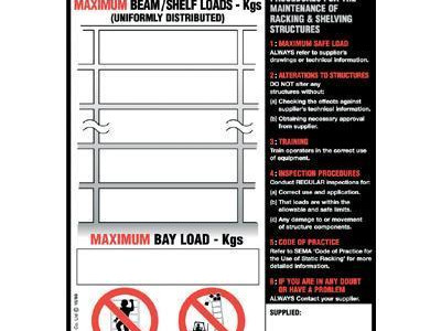 Weight Load Notice for Pallet Racking/Shelving. H356 x W254mm
