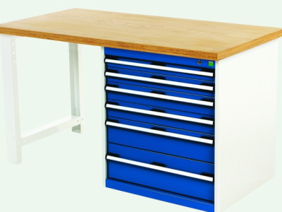 Pedestal Bench w 6 Drawer Cabinet - Bott Cubio. Multiplex Top. L2000xD750xH840mm