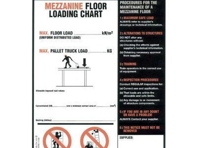 Weight Load Notice for Mezzanine Floor. H356 x W254mm