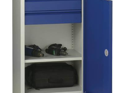 Cupboard - Heavy Duty with 1 Shelf & 2 Drawers (117mm) H1000 x W590mm. Blue Door