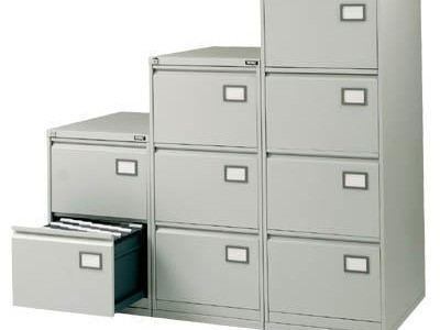 Filing Cabinet - Steel. Anti-Tilt w 2 Drawers. H715 x W470 x D620mm Coffee/Cream