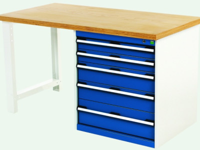 Pedestal Bench w 5 Drawer Cabinet - Bott Cubio. Lino Top. L1500 x D750 x H840mm