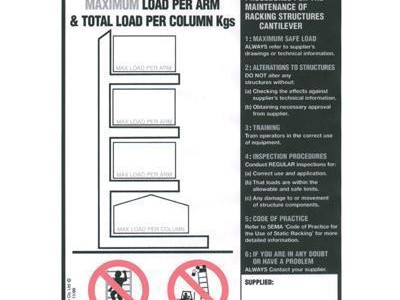 Weight Load Notice for Cantilever Racking. H356 x W254mm