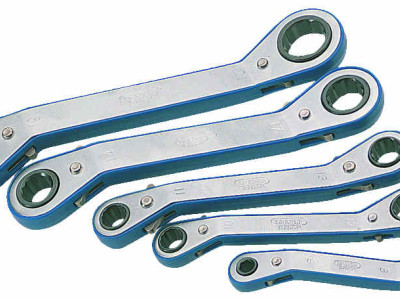 Offset Ratchet Ring Wrench Set 5pc 6 x 8mm - 19 x 21mm Draper