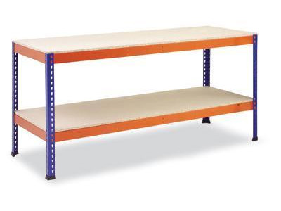 Workbench - Boltless with Lower Shelf. H915 x W2440 x D915mm. Blue/Orange