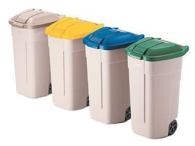 Recycling Bin - Waste Seperator. H852 x W533. Beige/Green 100L Capacity