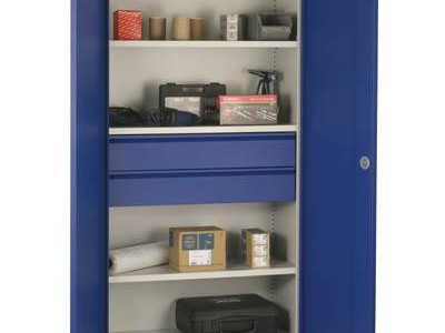 Cupboard - Tall with 3 Shelves & 2 Drawers (2x165mm) H1950 x W1000mm. Blue Door