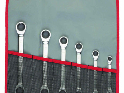 Flat Ratchet Ring Wrench Set 7pc in Toolchest 6 x 7mm - 17 x 19mm Facom