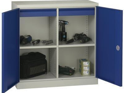 Cupboard - Heavy Duty with 2 Shelves & 2 Drawers (94mm) H1000xW1000mm. Blue Door